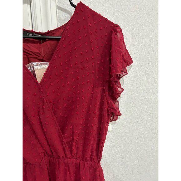 Fashion Ruffle Sleeve Swiss Dot Elastic Waist Tiered Hem Midi Dress Size L Goth - Picture 4 of 12